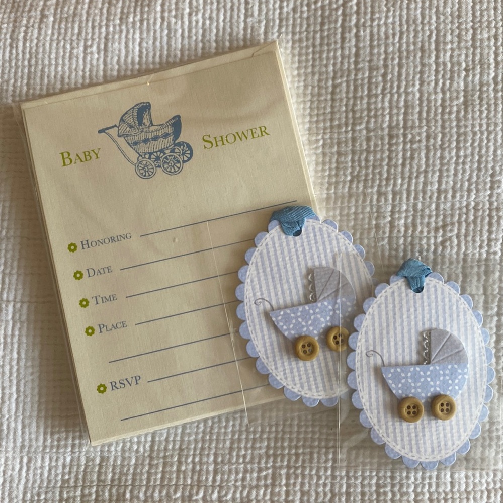 Bundle of baby boy shower invite and gift tags